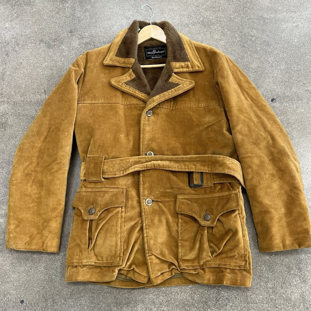 Vintage 1970s Matt‎ Andrews Corduroy Jacket Men Sz 48 Large Sherpa Lined Western